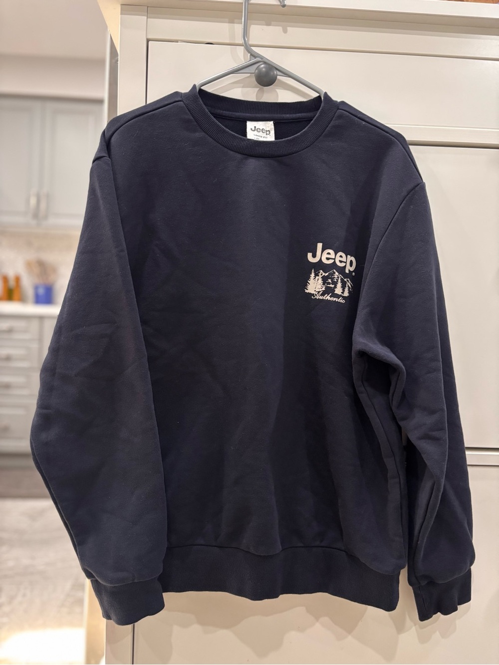 Jeep Men's Navy Crewneck Sweatshirt with Cream Mountain Logo